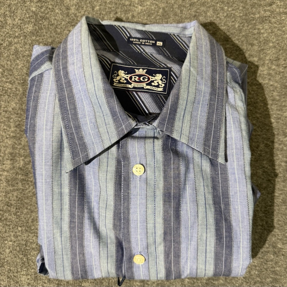 NWT Robert Graham men's blue striped cotton long sleeve shirt XL